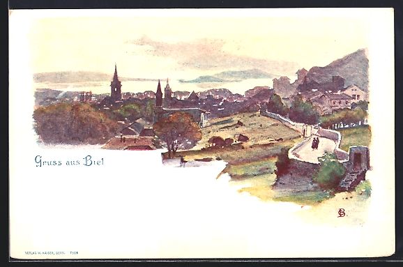 Cartoline postali: Biel, Blick auf Stadt und See – Usato da Berlin venduto da bartko-reher