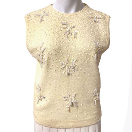 Paillettentop Gr. S abricot Wolle/Angora VINTAGE 1950s
