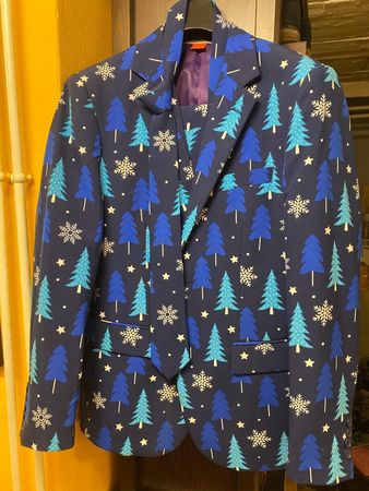 Costume bleu motif sapins et flocons taille M 48 comme neuf