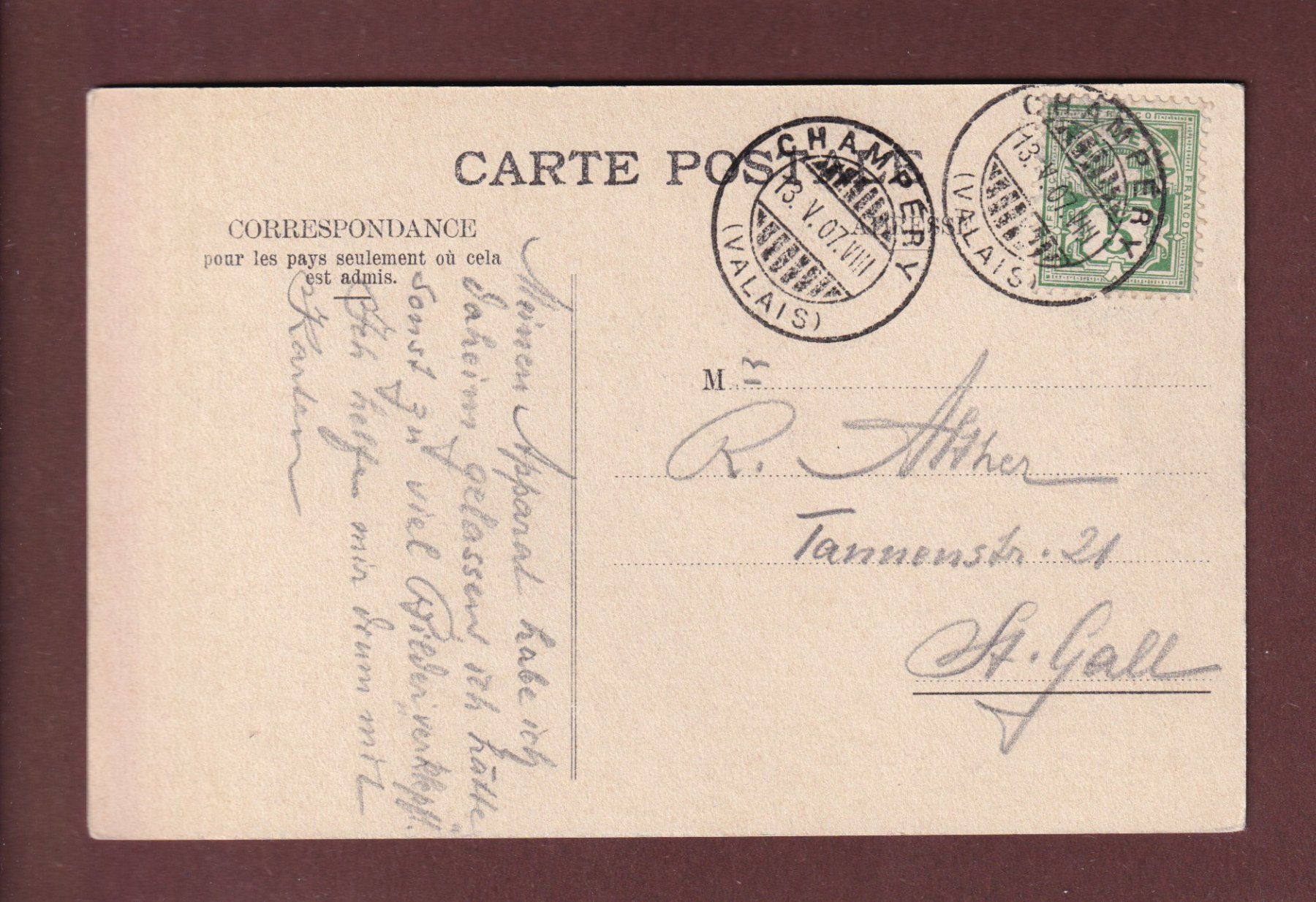 Cartes postales: CHAMPERY - Dents Blanches - 1907 – D'occasion à Pully par nicecards-shop 1