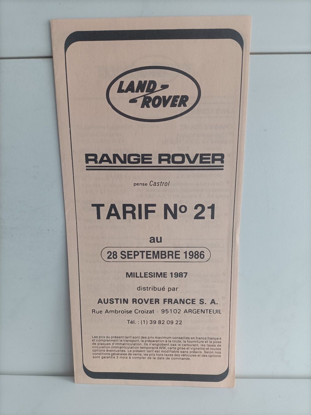 Libri: Brochure Tarif Land Rover 1986 – Usato da crans montana venduto da AB3963