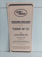 Brochure Tarif Land Rover 1986