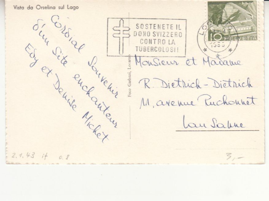 Cartoline postali: Orselina 1958 – Usato da Bürglen TG venduto da StampGraf 1