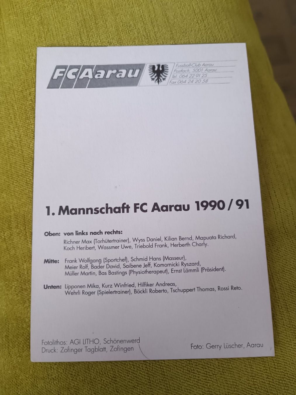 Autografi: FC Aarau - 1990 / 91 – Usato da Menziken venduto da Autogramme 1