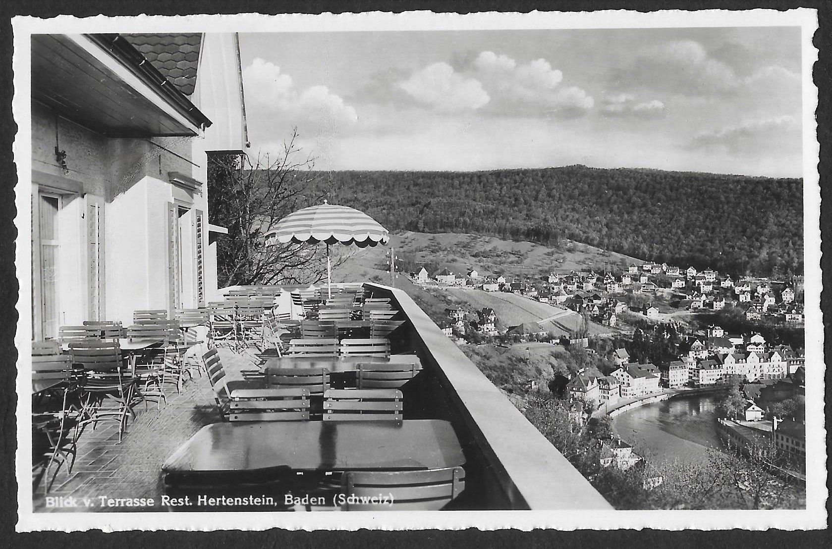 Cartes postales: Baden Blick Terrasse Restaurant Hertenstein – D'occasion à Olten par clotaldi