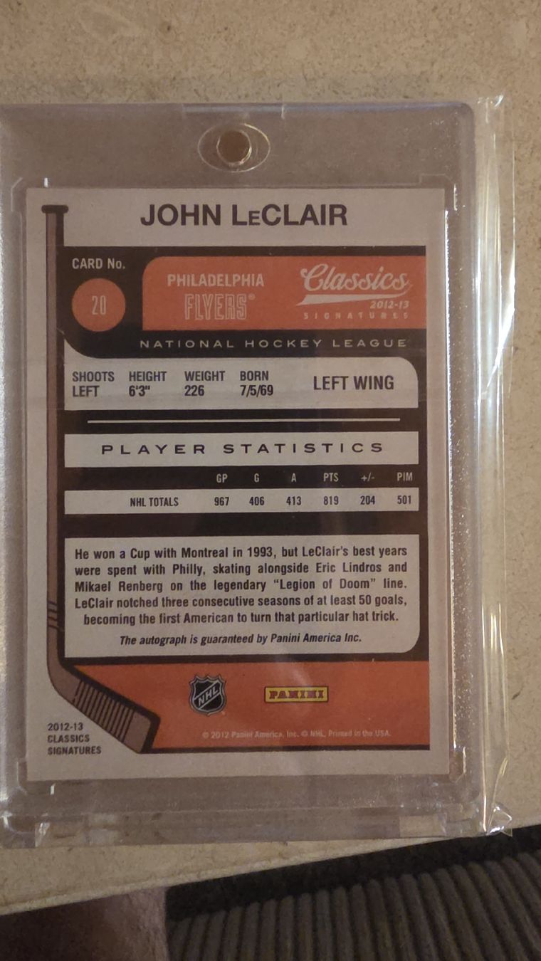 NHL Carte collezionabili: John LeClair-panini classics signature 2012-13 – Nuovo (secondo la descrizione) da Boltigen venduto da Calagero 1