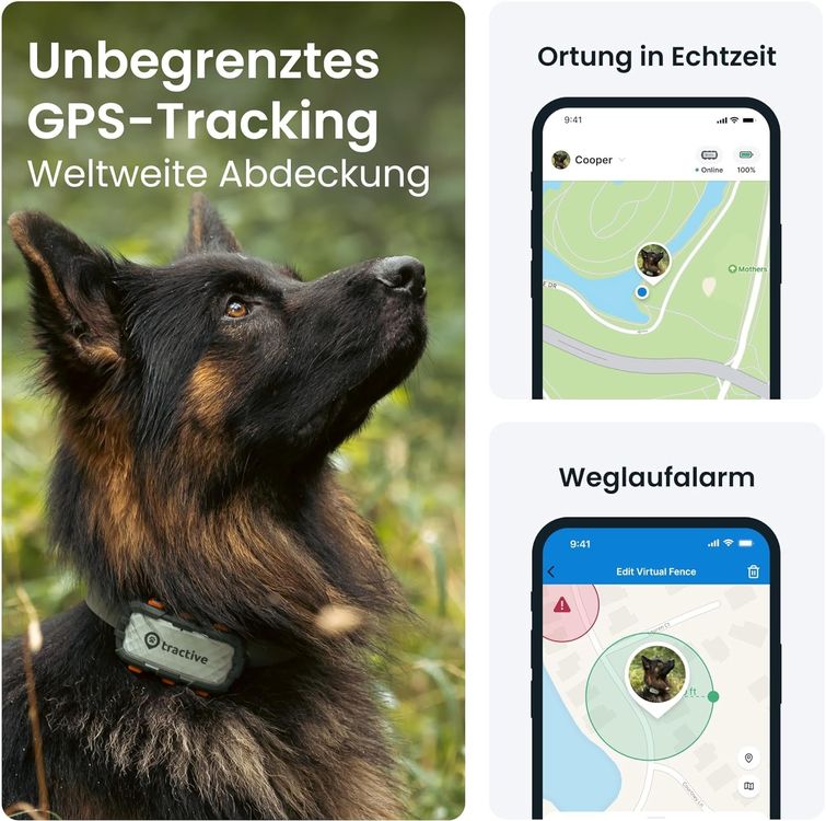 GPS Tracker Hund Bissfestes Glasfasergehäuse Live Ortung neu 3