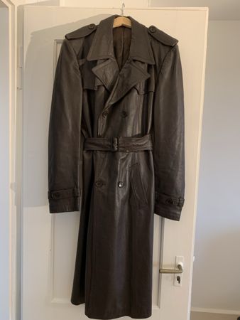 Leder Mantel Trenchcoat dunkelbraun Grösse 48