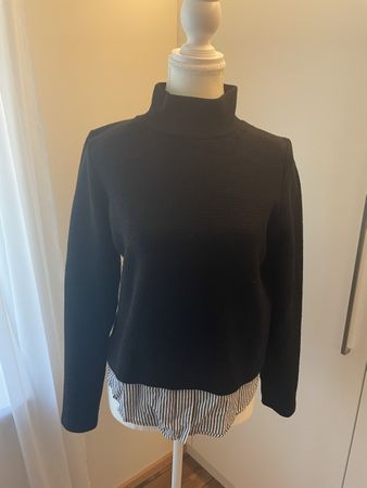 Damen Pullover schwarz mit Bluseneinsatz 