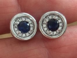Luxus Elegante Zirkonia Ohrstecker Farbe: Silber/Dunkelblau
