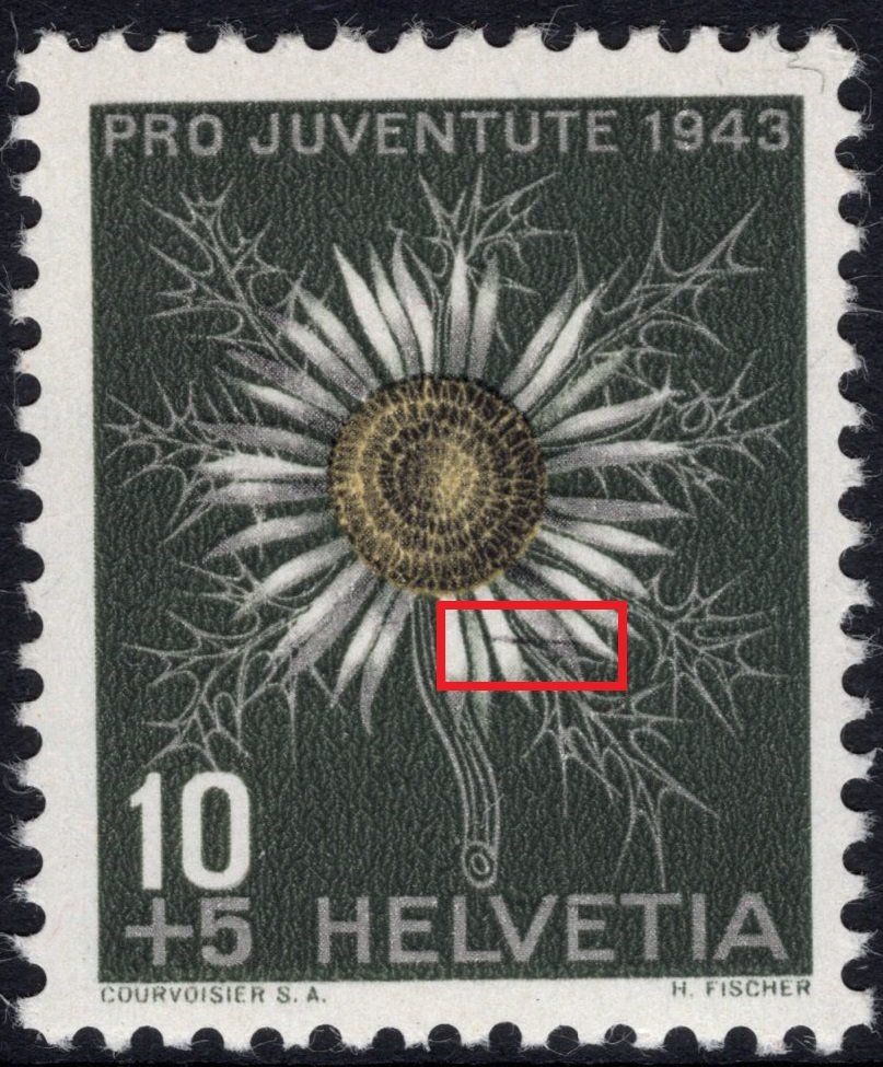 Alle Briefmarken: PJ - 10 Rp. Silberdistel mit Plattenfehler / ABART – Neu (gemäss Beschreibung) aus Eglisau von Chperfins