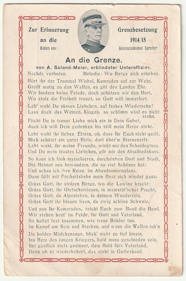 Ansichtskarten: AK Grenzbesetzung 1914/15, Generalstabschef Sprecher – Gebraucht aus Fislisbach von Zigzag12
