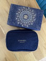 Chanel beauty makeup bag navy and gold