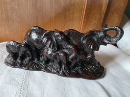 Elefanten Familien Skulptur braun Stein Kunstharz 29 cm