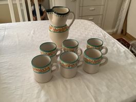 Schönes Set Krug- und Tassen Keramik, 7-teilig
