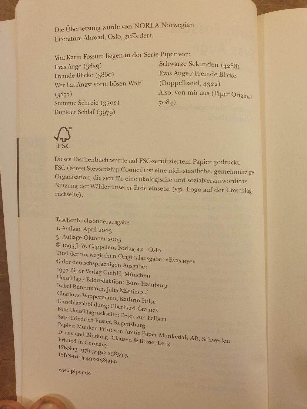 Libri: Evas Auge - Karin Fossum - Piper – Usato da Zürich venduto da loosebone 3