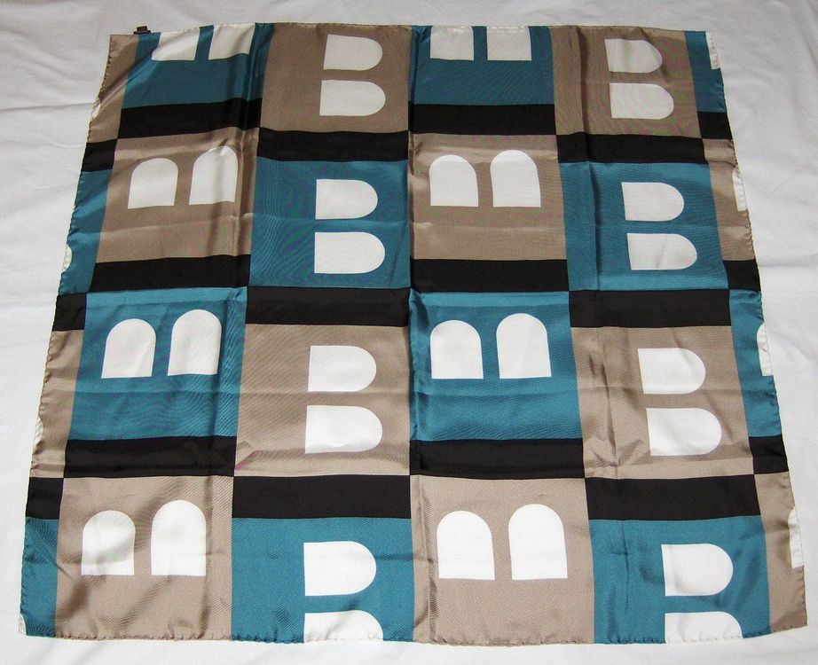 Foulard Vintage Bally En Soie - Grande Taille XL - Bleu Géométrique - Occasion Bon état