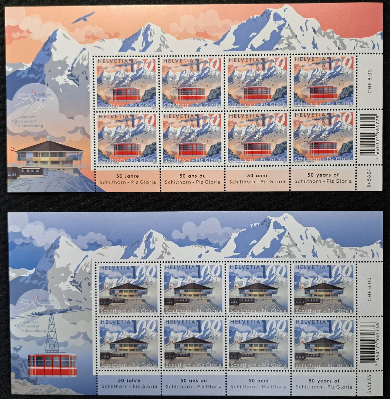 Tutti i francobolli: Schilthorn Kleinbogen postfrisch 2017 – Usato da Unterägeri venduto da PhilatelieStudiger