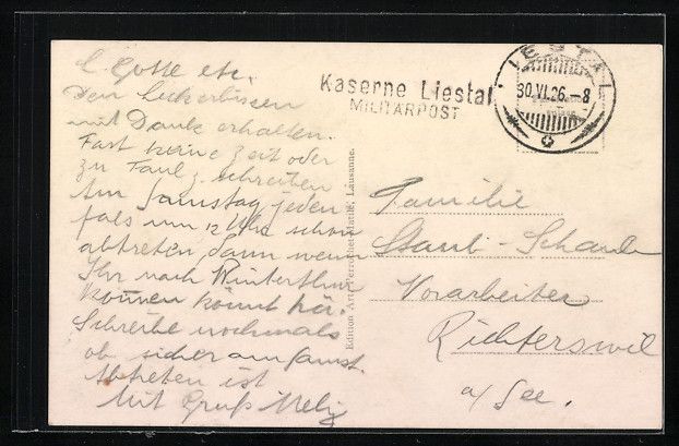 Cartoline postali: Liestal, Gesamtansicht aus der Vogelscha – Usato da Berlin venduto da bartko-reher 1