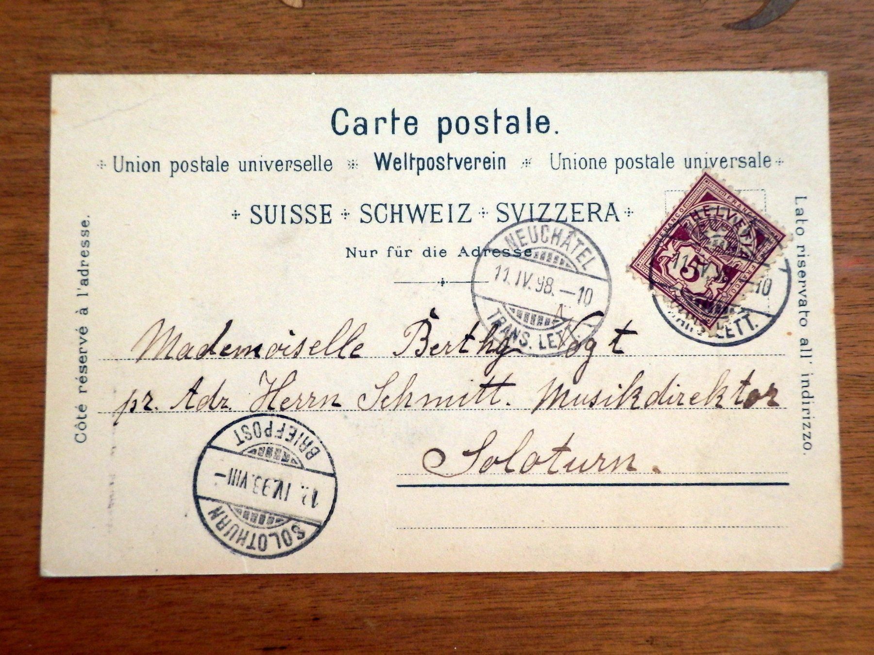 Ansichtskarten: Litho. Souvenir de Neuchatel, ZNr.60B – Gebraucht aus Ueberstorf von dinbau 3