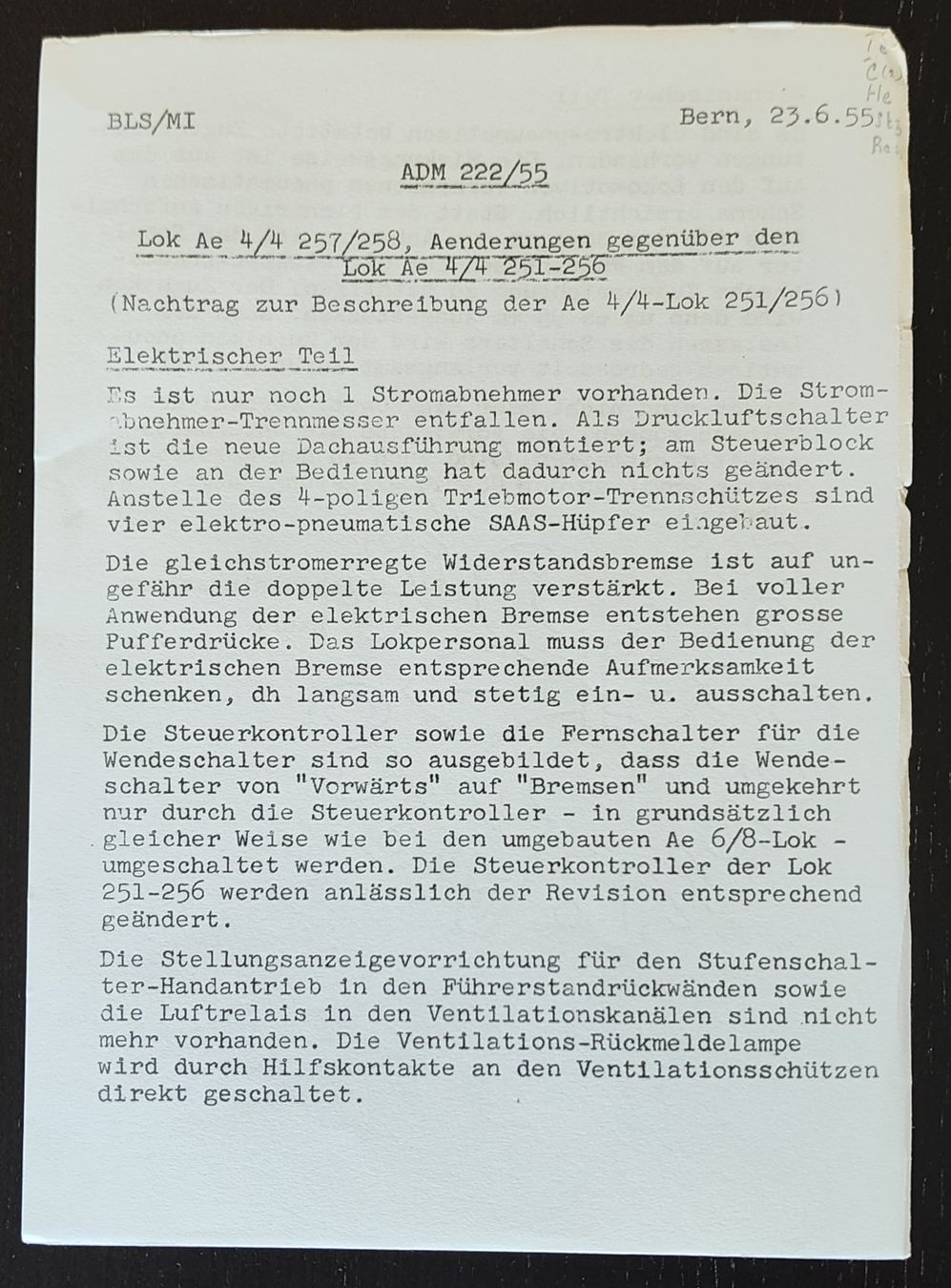 Documenti: BLS Ae 4/4 Lok 251-256 1954 – Usato da Biberist venduto da Slick 8