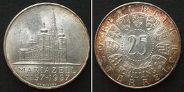 ÖSTERREICH 25 Schilling 1957 MARIAZELL Silber unz