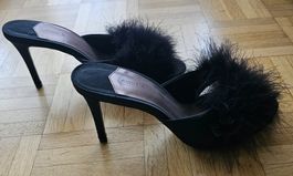 Sandales à talons hauts noires à plumes chic T 38 49 cara...