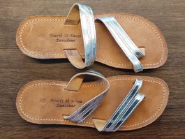 Fliflops Silber Leder Sansibar 39