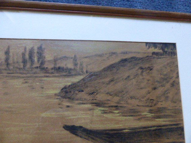 Dipinti: Karl Bartels,original Kreidebild,Flusslandschat mit Booten – Usato da Lausen venduto da liesfisch 4
