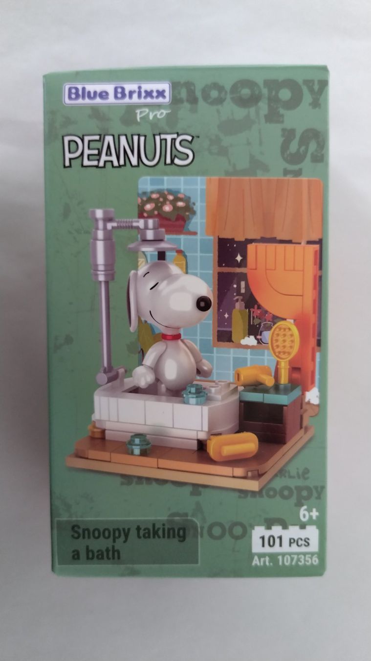 BlueBrixx Kit di costruzioni: Blue Brixx / Pro Peanuts Snoopy am Duschen -Bausatz / Neu – Nuovo e nell'imballaggio originale da Bellach venduto da JingleJerry 1
