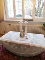 🤩RUND-TISCHDECKE BEIGE HÄKEL-BLUMEN-MUSTER NEU