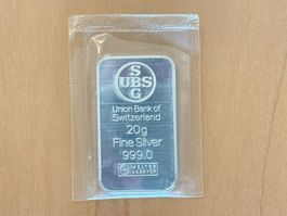 20 gramm UBS Silberbarren,  999.0 / Beschreibung lesen