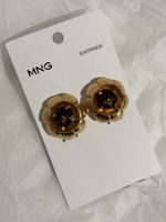 Earrings MNG gold tone flower design new with label