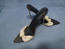 STILETTTOS GR 38 SILBER MIT GLITZER BAND 1 X GETRAGEN FEST