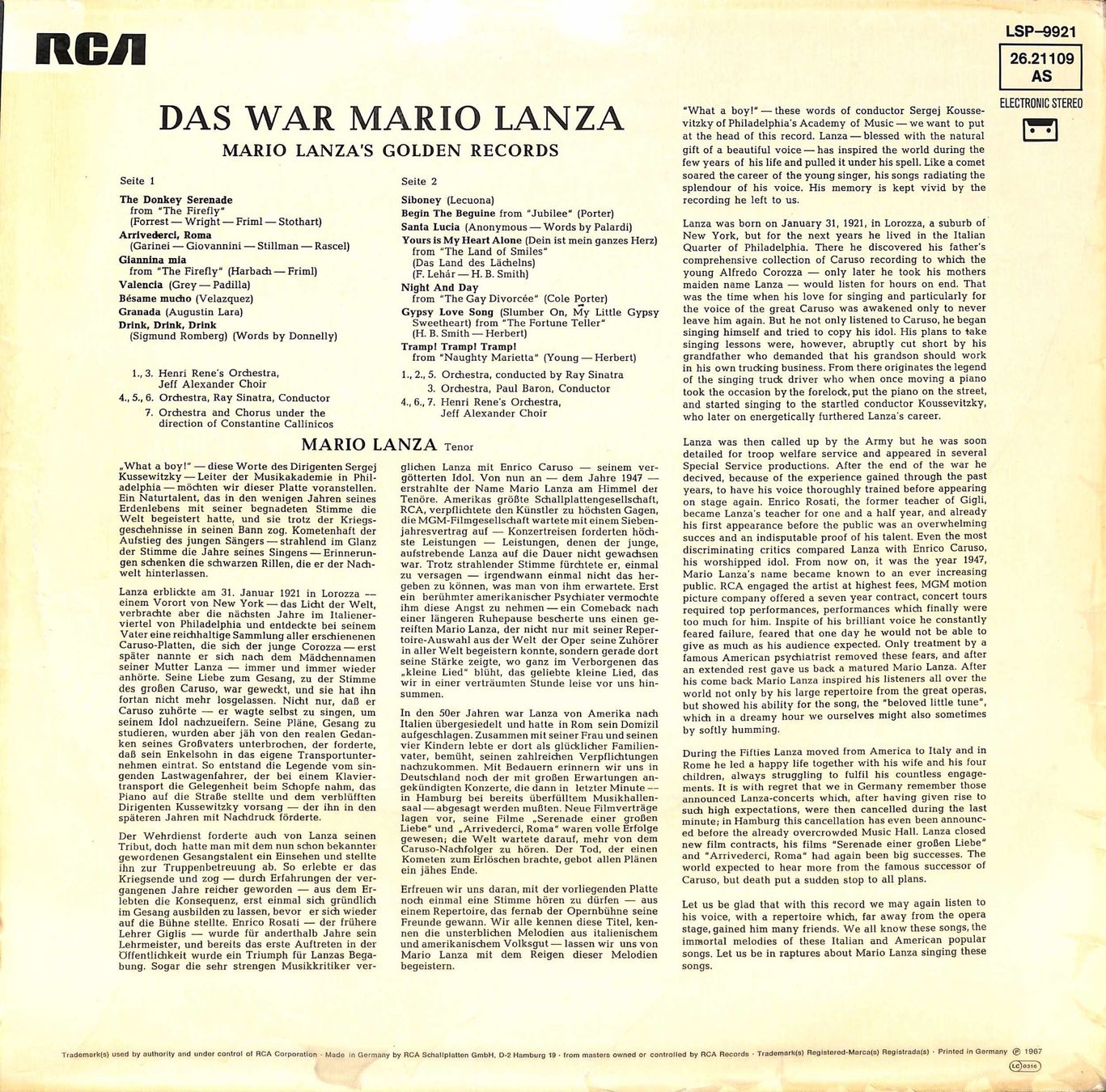 Dischi in vinile: LP Das war Mario Lanza – Usato da Trimmis venduto da Beax72 1