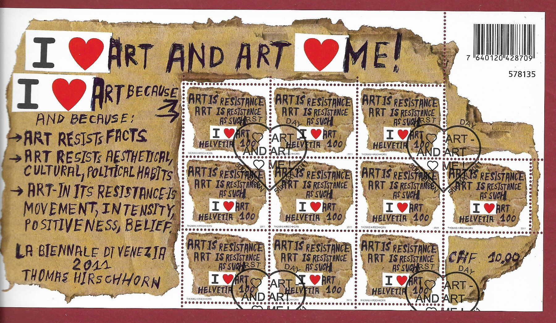 Tous les timbres: 2011 KLEINBOGEN KUNSTSERIE ERSTTAG – D'occasion à Buttikon SZ par stamps08