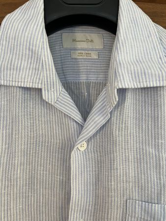 Leinenhemd, weiss-blau gestreift, Gr. S, Massimo Dutti