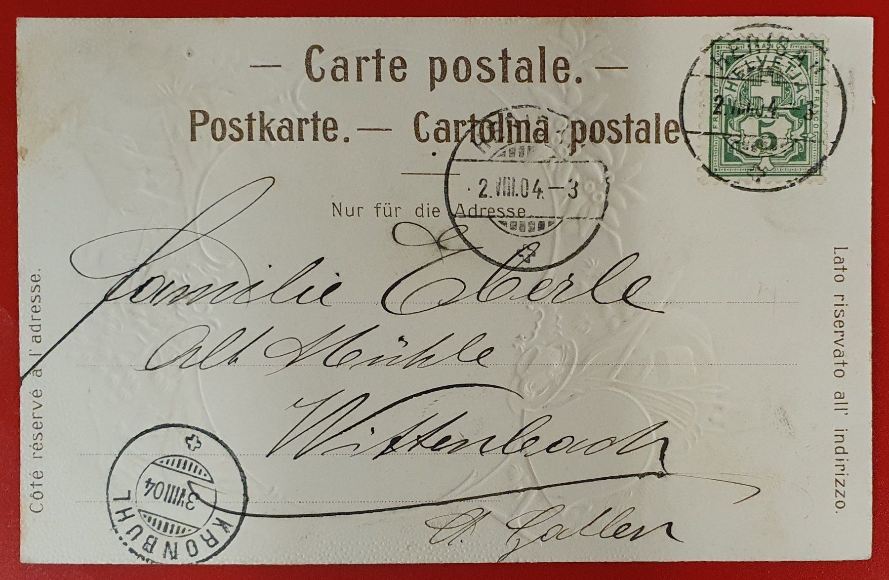 Cartoline postali: Prägekarte Herisau 1904 – Usato da Kreuzlingen venduto da Rschweiz1 1