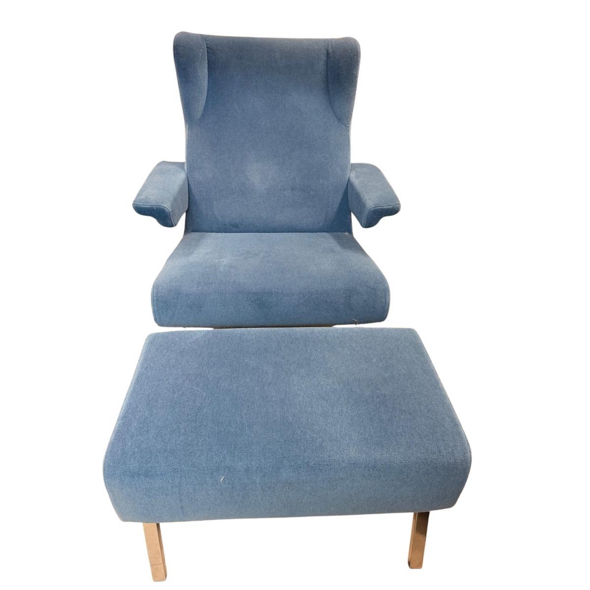 Ligne Roset Poltrone: Ligne Roset Archi Sessel + Hocker Denim Blue Microfibre – Usato da Rüschlikon venduto da Swisssuzy 1