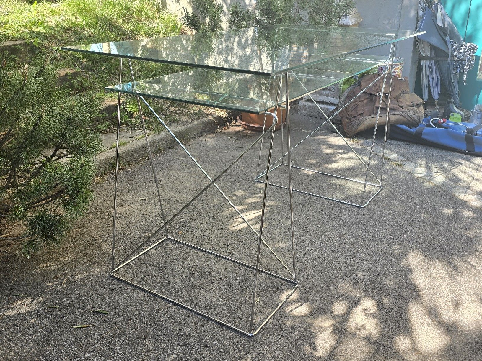 Tavoli: Designer Glas-Stahl Tisch/ Table Crystal/Acier – Usato da Lausanne venduto da Asf99 2