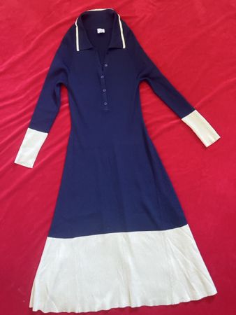 Iris & Ink Kleid marine/beige Grösse M gerippt