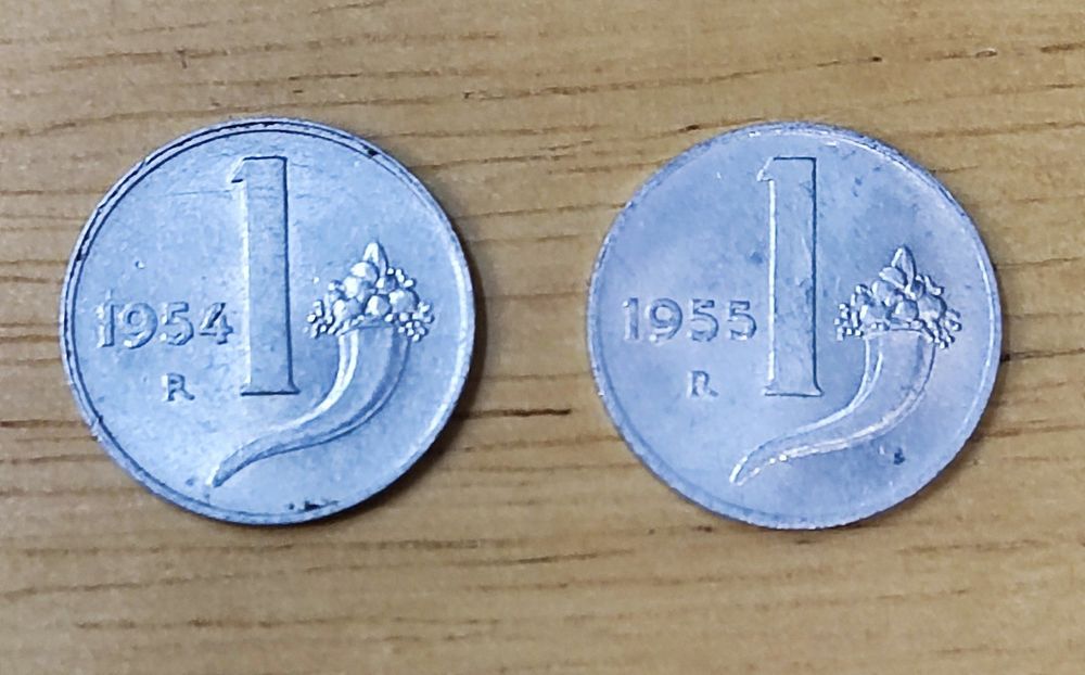 2 Monete italiane da 1 Lira, anno 1954 e 1955 | Kaufen auf Ricardo