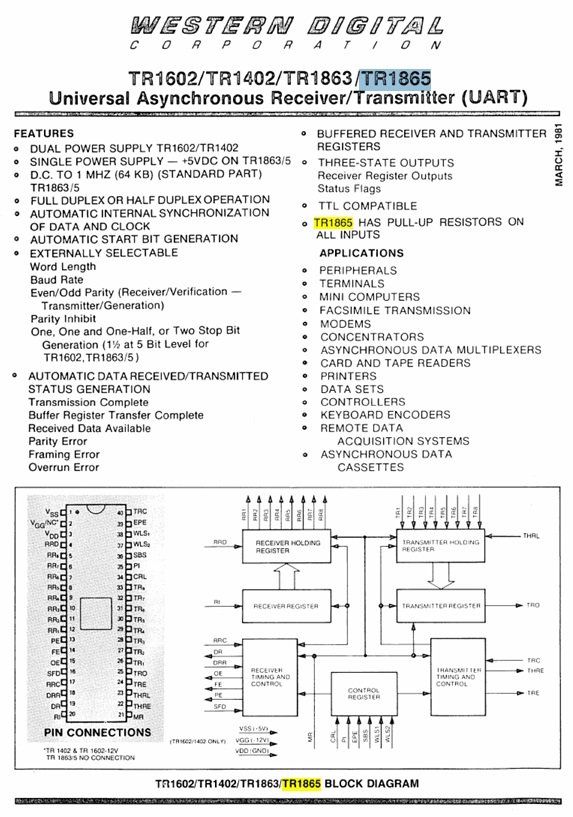 Componenti elettronici: WD UART TR1865P-00 – Nuovo e nell'imballaggio originale da Oberwangen b. Bern venduto da Vittorio0 1