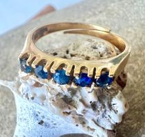 Silberring 800 Vintage 5 blaue Spinelle vergoldet Gr. 56