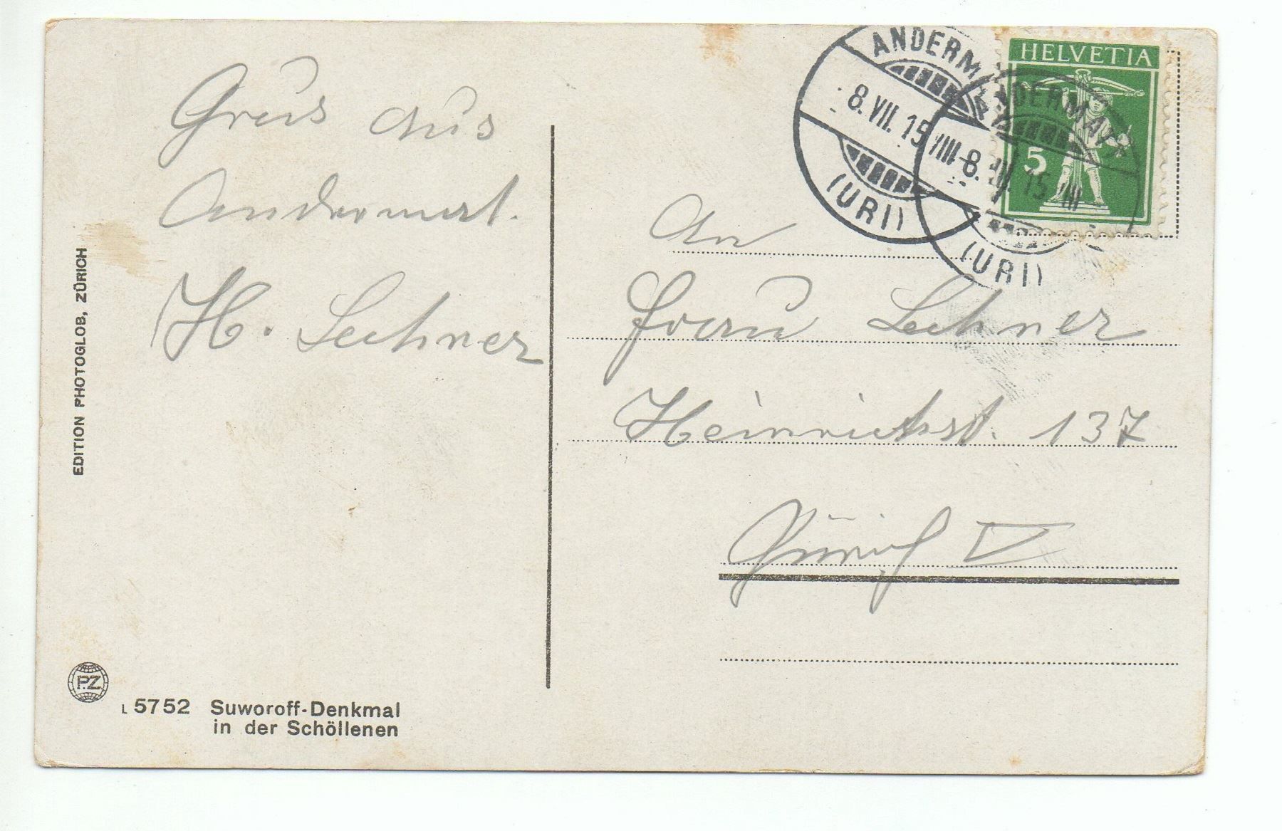 Cartoline postali: ANDERMATT Suworoff-Denkmal, Schöllenen – Usato da Jona venduto da philajona 1