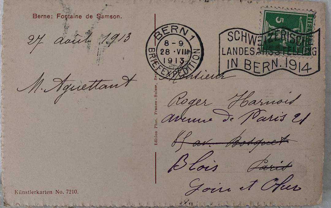 Ansichtskarten: BERN - Simsonbrunnen - 1913 – Gebraucht aus Delémont von Domdom1 1