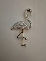 Flamingo Brooch Silver-tone with Crystals