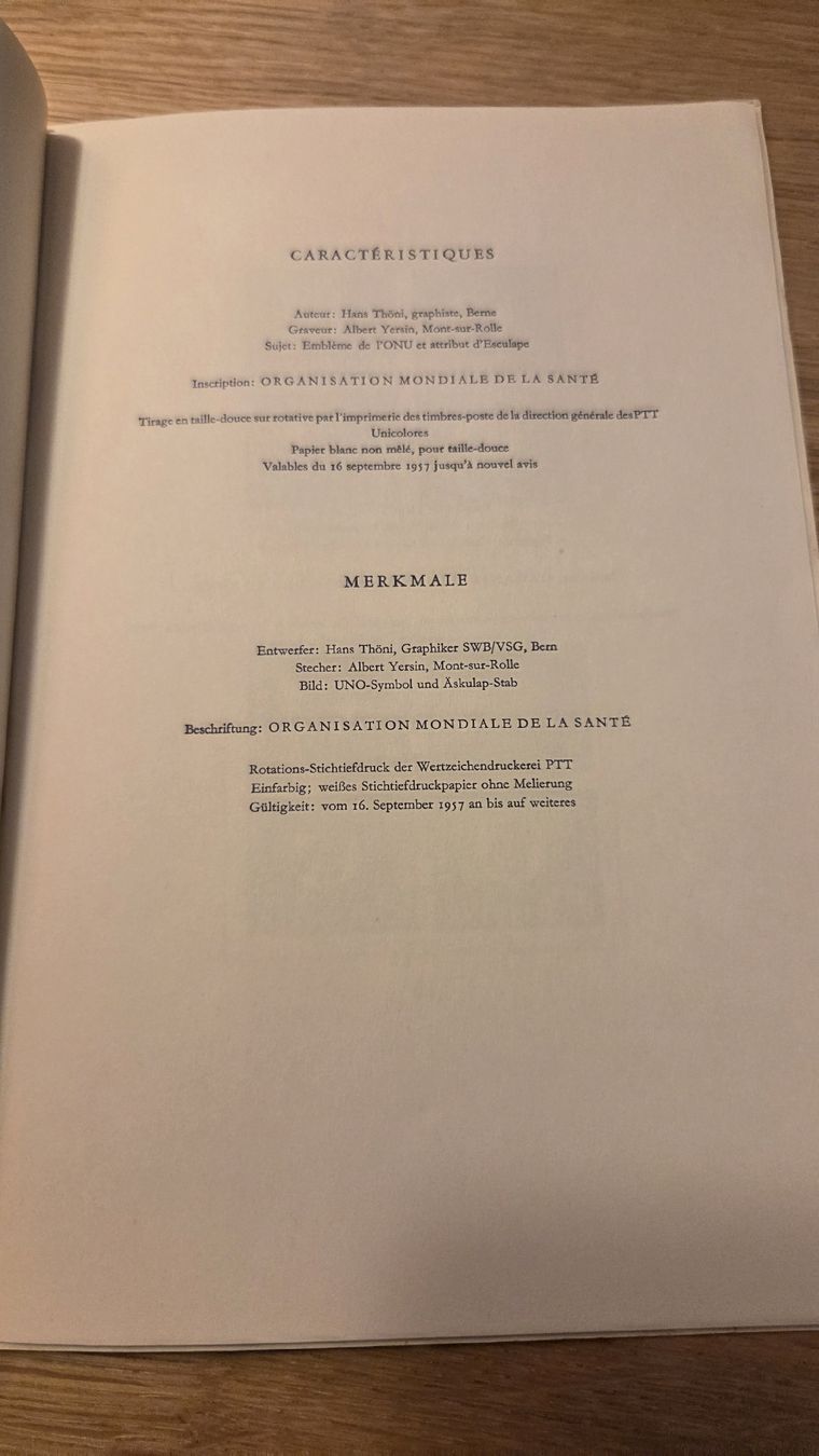 Tutti i francobolli: 1957 Folder Dienstmarken Weltgesundheitorganisation – Usato da Arni AG venduto da Moth68 1