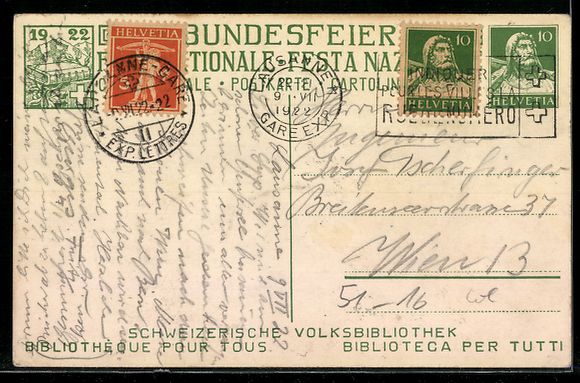 Cartes postales: P. Chiesa: Schweizer Bundesfeier 1922, s – D'occasion à Berlin par bartko-reher 1