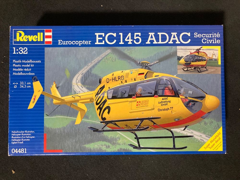 Maquette Hélicoptère Eurocopter EC-145 ADAC - Échelle 1/72 - 90 Pièces à Assembler - Heller 80377